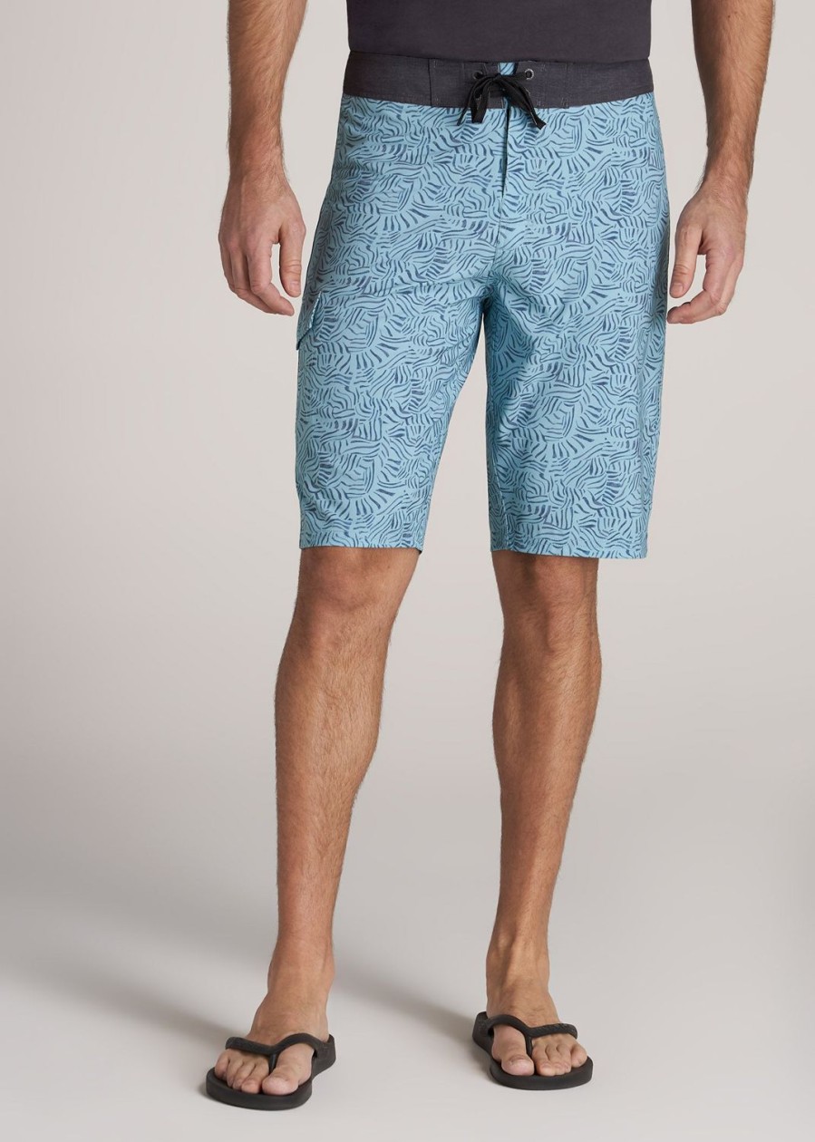 Men American Tall Shorts | Tall Board Shorts For Men In Teal Abstract