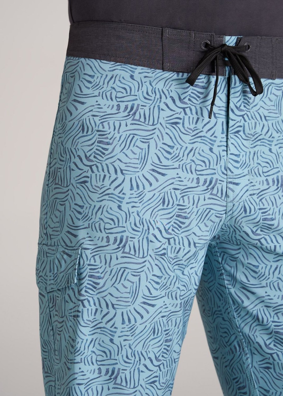 Men American Tall Shorts | Tall Board Shorts For Men In Teal Abstract