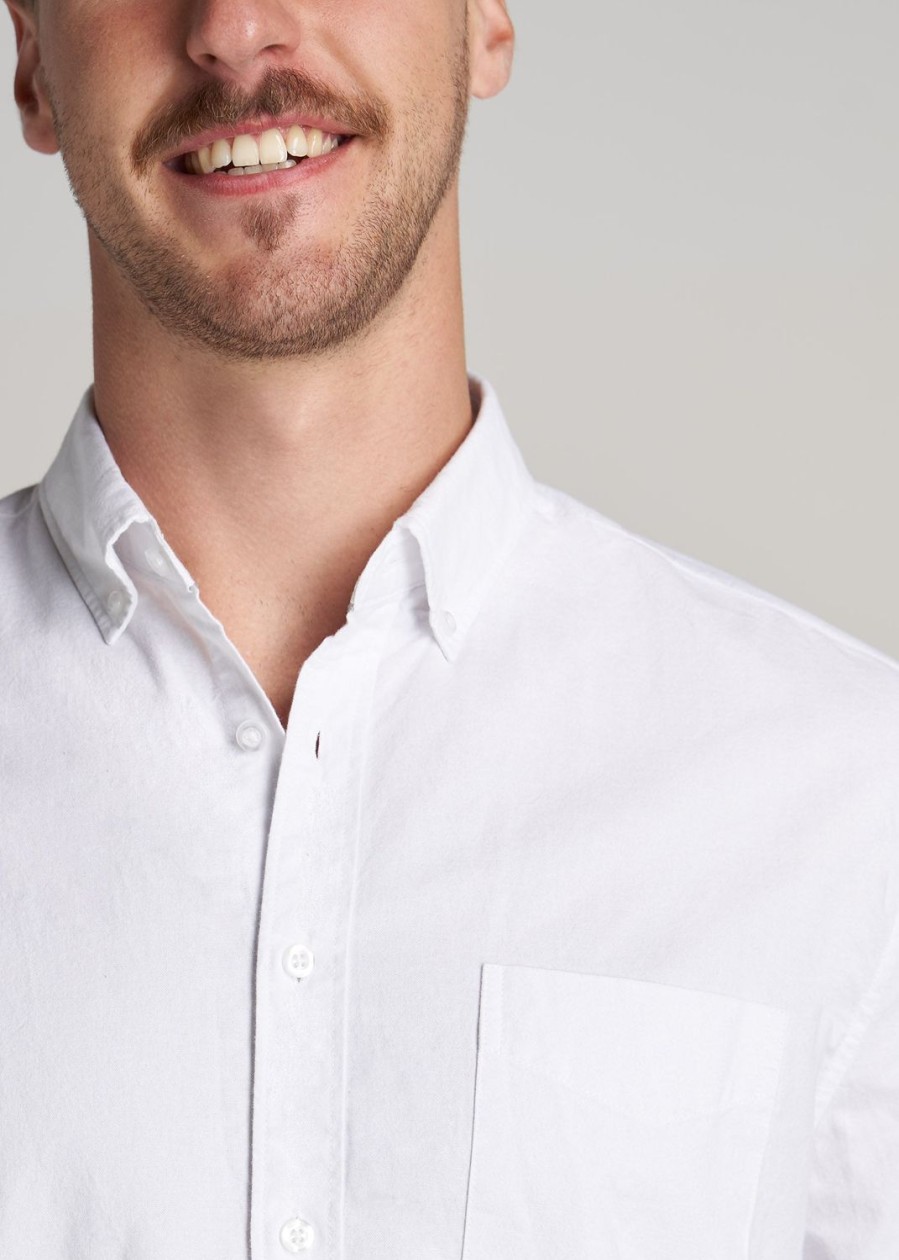 Men American Tall Button Shirts | Washed Oxford Shirt For Tall Men In White