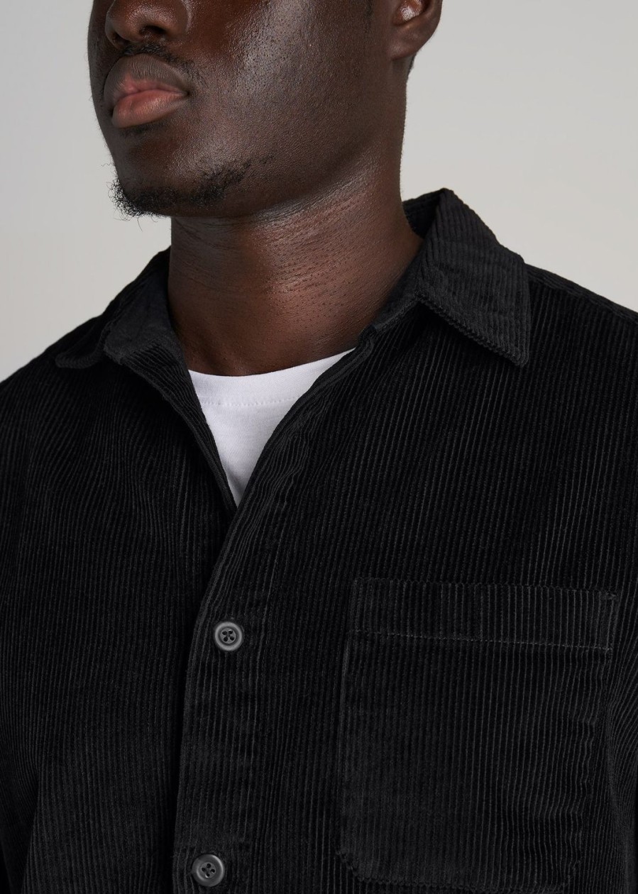 Men American Tall Button Shirts | Lj&S Corduroy Overshirt For Tall Men In Black