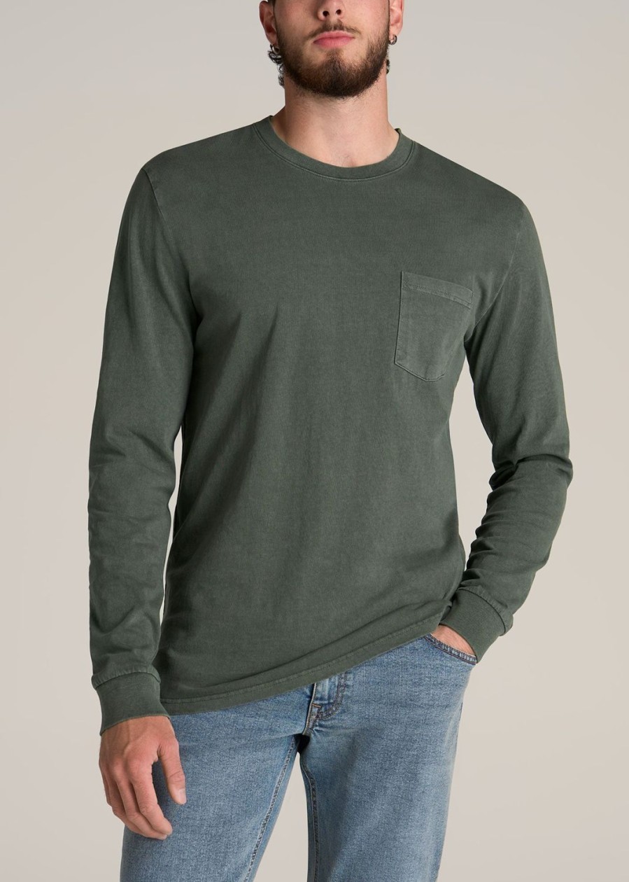 Men American Tall Long Sleeve Tees + Thermals | Garment Dyed Long Sleeve Pocket Tall Men'S Tee In Spring Olive