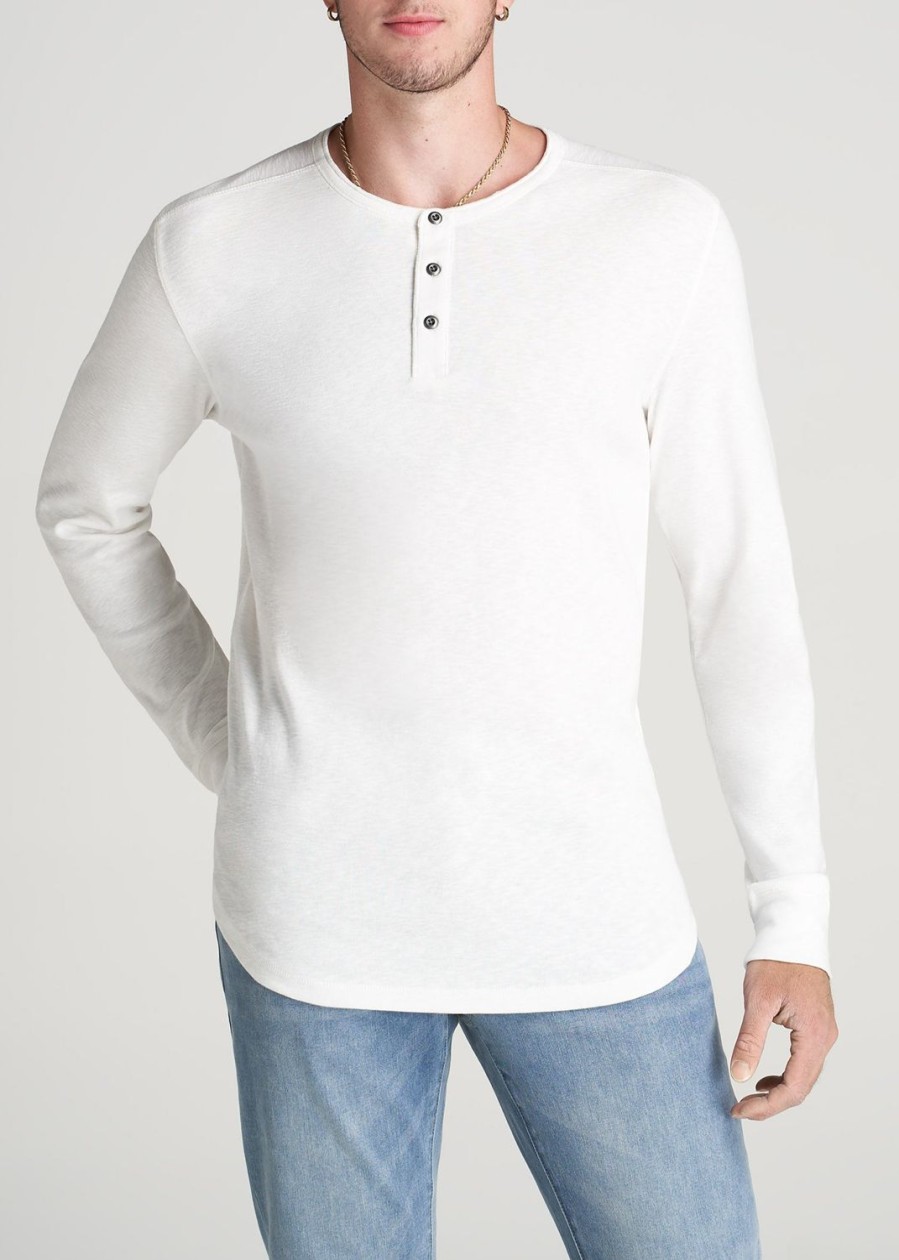 Men American Tall Long Sleeve Tees + Thermals | Heavy Slub Henley Shirt For Tall Men In Ecru