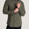 Men American Tall Button Shirts | Soft-Wash Button-Up Shirt For Tall Men In Midnight Blue & Olive Green Plaid