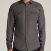 Men American Tall Button Shirts | Lj&S Western Denim Shirt For Tall Men In Grey