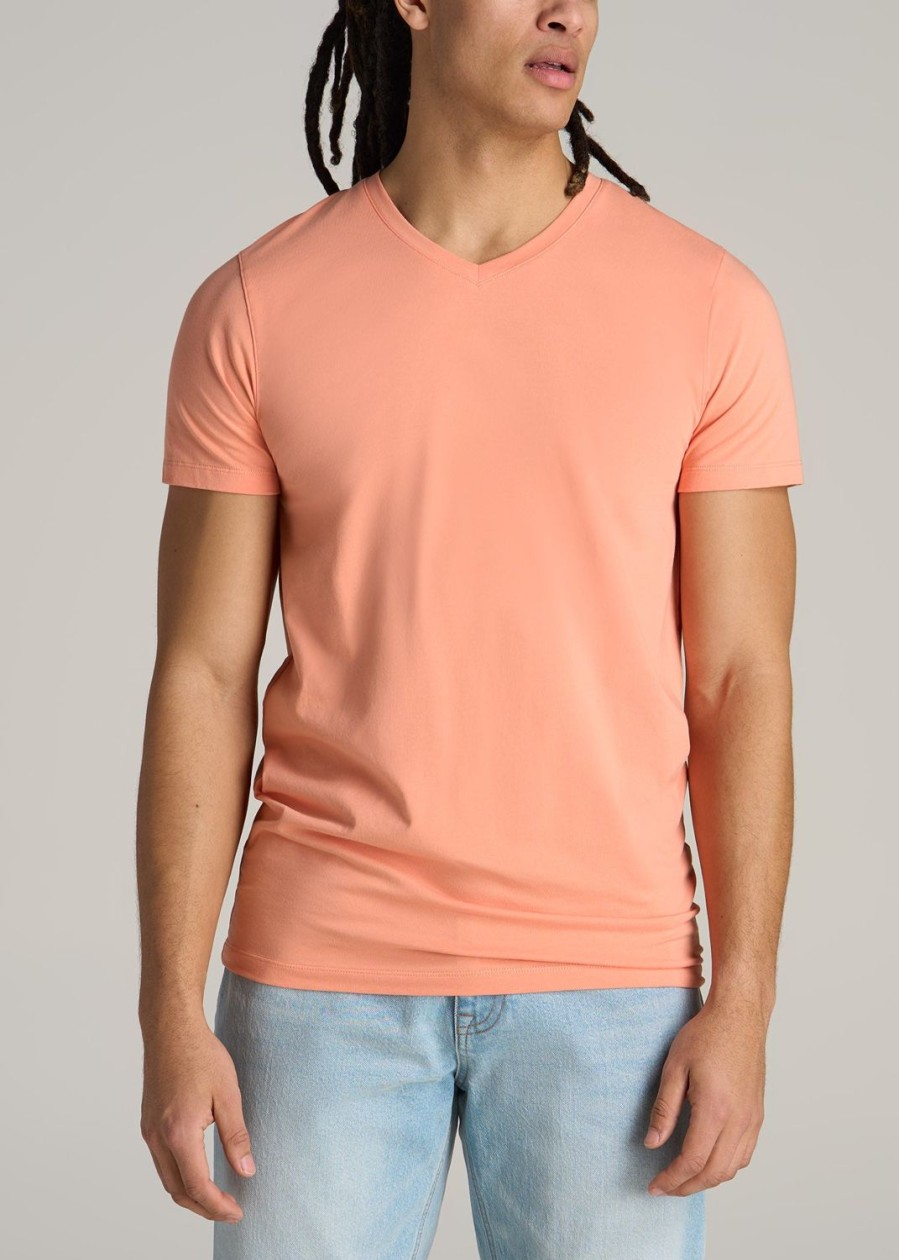 Men American Tall Tees + Tanks | Stretch Cotton Modern-Fit V-Neck T-Shirt For Tall Men In Apricot Crush