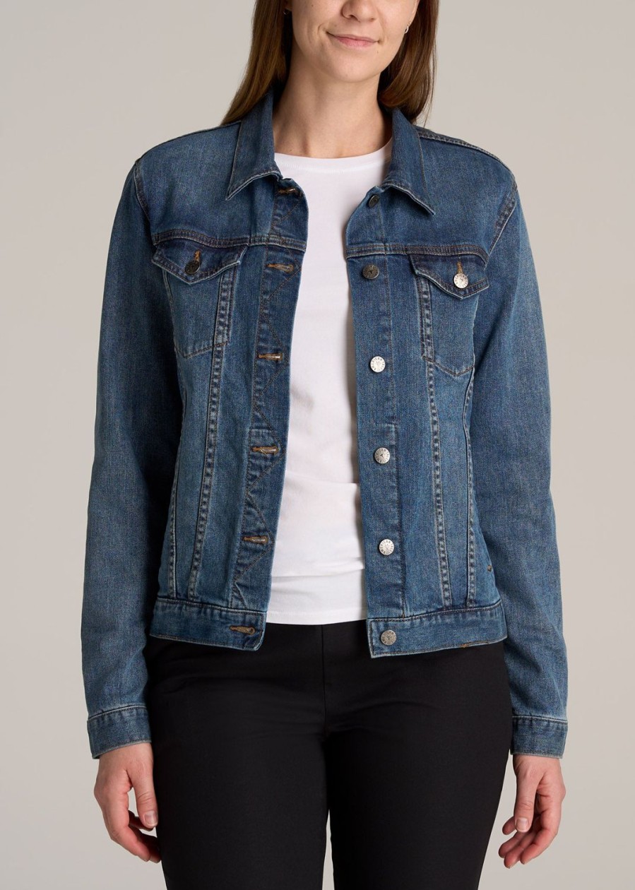 Women American Tall Jackets + Outerwear | Tall Women'S Denim Jacket In Vintage Medium Blue