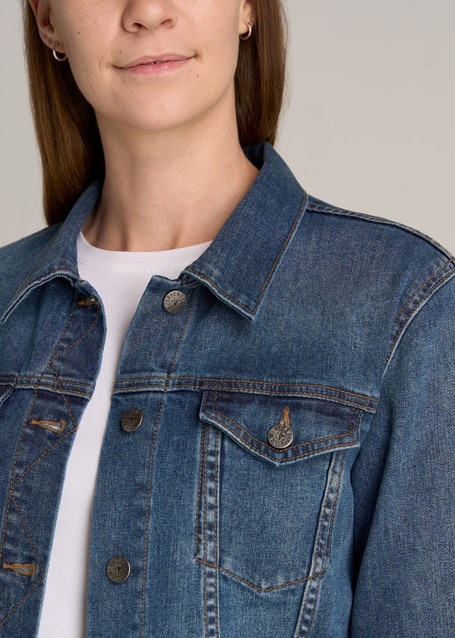 Women American Tall Jackets + Outerwear | Tall Women'S Denim Jacket In Vintage Medium Blue