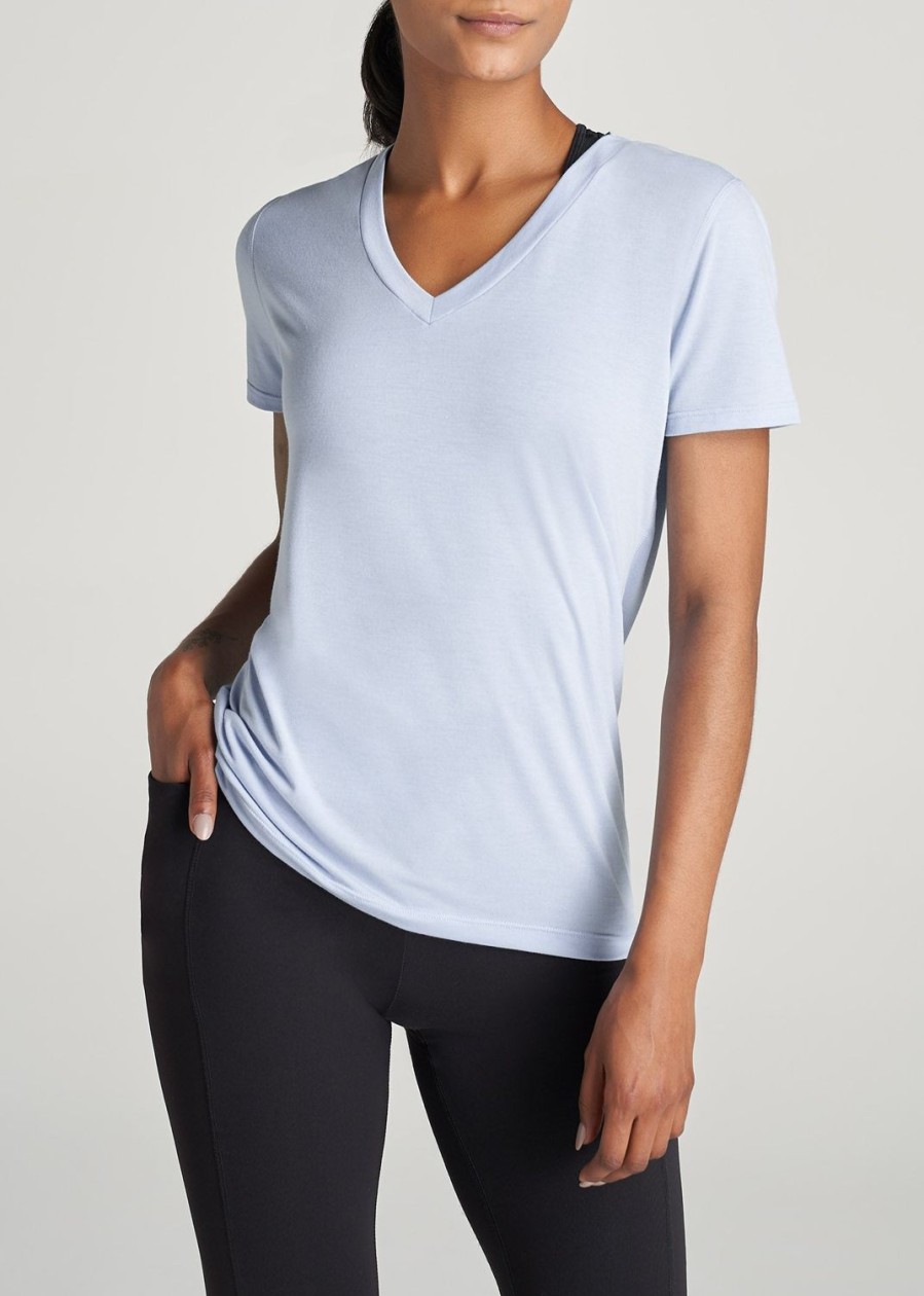 Women American Tall Tees, Tanks + Bodysuits | Short Sleeve V-Neck In Shirts For Tall Women Cloud Blue