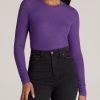 Women American Tall Long Sleeve Tees | Fitted Ribbed Long Sleeve Tee In Tall Women'S Shirts Aster Purple