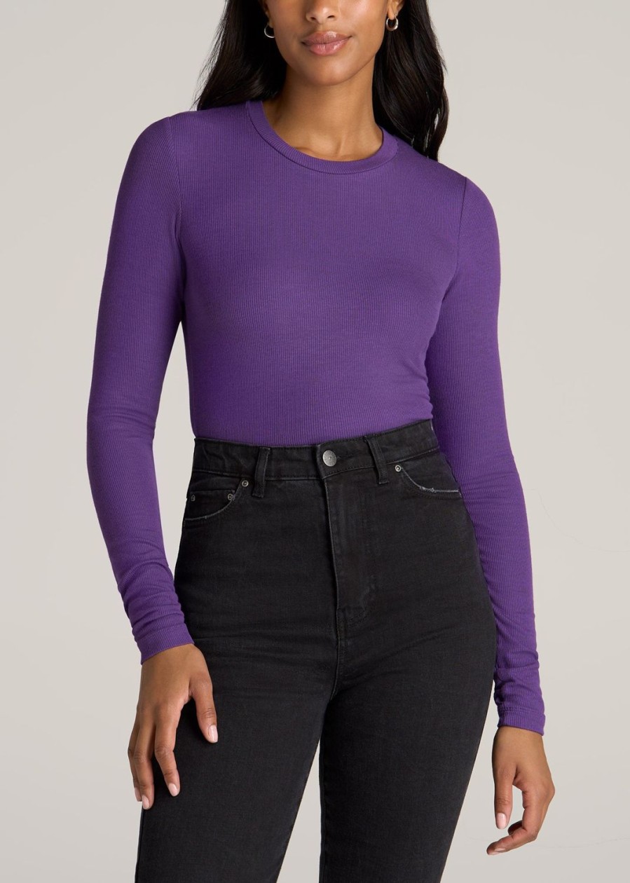 Women American Tall Long Sleeve Tees | Fitted Ribbed Long Sleeve Tee In Tall Women'S Shirts Aster Purple