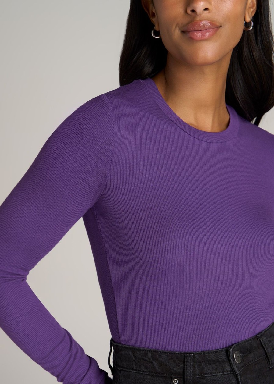 Women American Tall Long Sleeve Tees | Fitted Ribbed Long Sleeve Tee In Tall Women'S Shirts Aster Purple