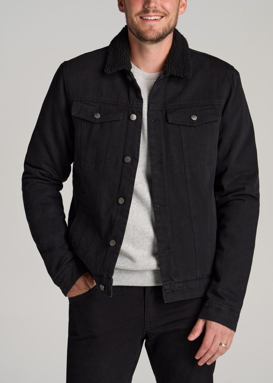 Men American Tall Jackets + Coats | Denim Sherpa Tall Men'S Jacket In Onyx Black Wash