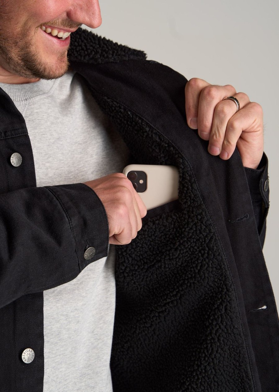 Men American Tall Jackets + Coats | Denim Sherpa Tall Men'S Jacket In Onyx Black Wash