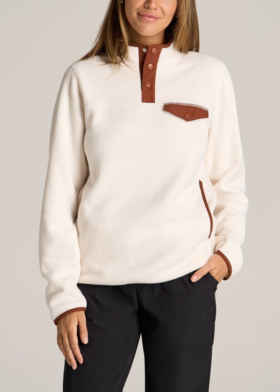 Women American Tall Sweaters | Polar Fleece 3-Snap Pullover Sweater For Tall Women In Natural