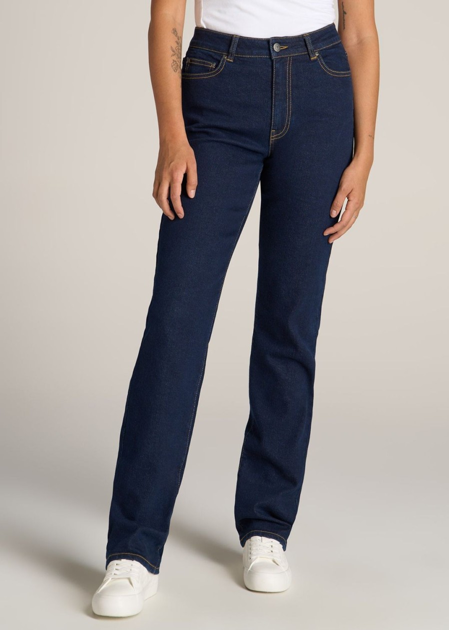 Women American Tall Jeans + Denim | Harper High Rise Straight Stretch Tall Women'S Jeans In Ink Blue