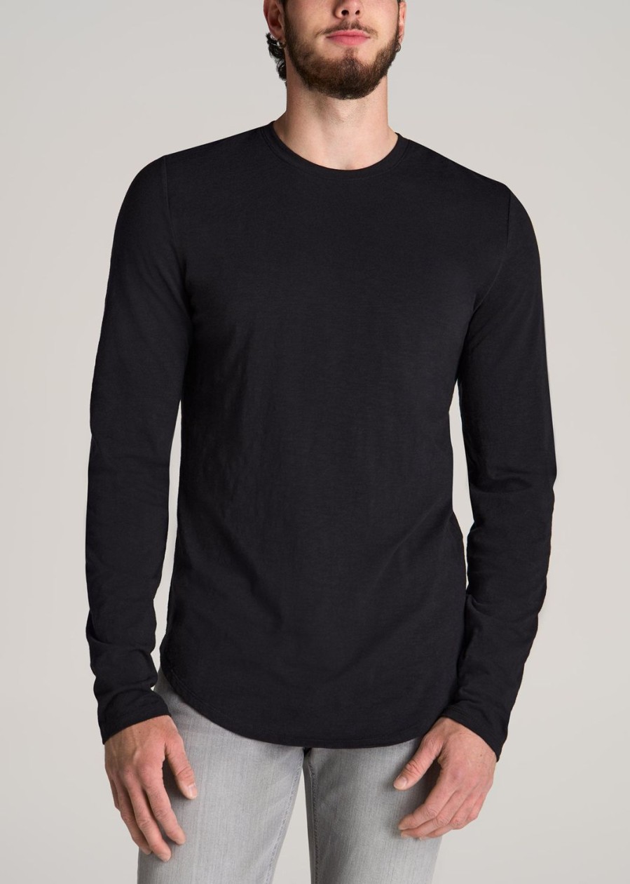 Men American Tall Long Sleeve Tees + Thermals | Slub Long Sleeve Scoop Tall Men'S Tee In Black