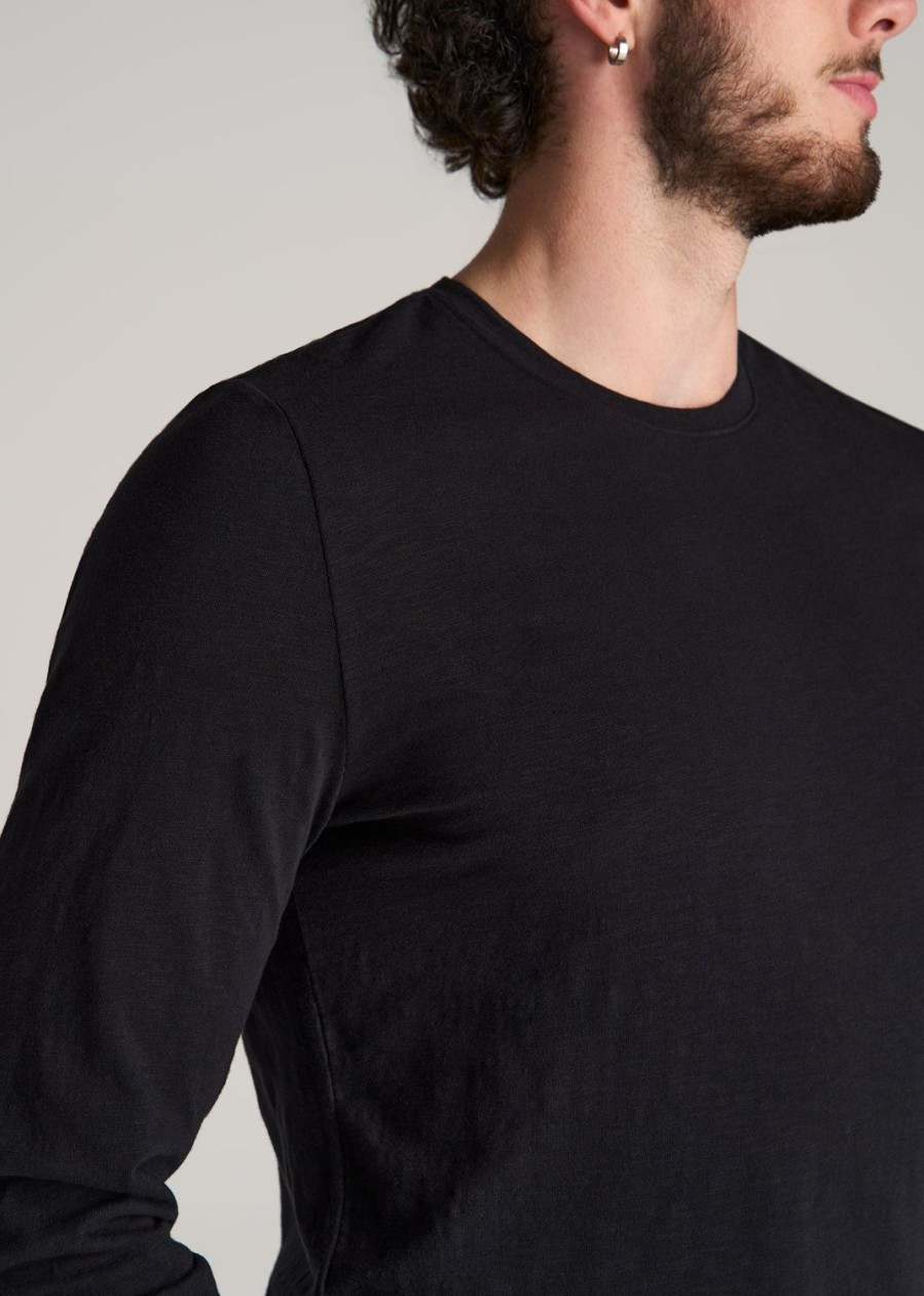 Men American Tall Long Sleeve Tees + Thermals | Slub Long Sleeve Scoop Tall Men'S Tee In Black