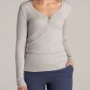 Women American Tall Long Sleeve Tees | Tall Women'S Fitted Ribbed Long Sleeve Henley In Grey Mix