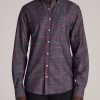 Men American Tall Button Shirts | Textured Weave Cotton Button-Up Shirt For Tall Men In Red Plaid