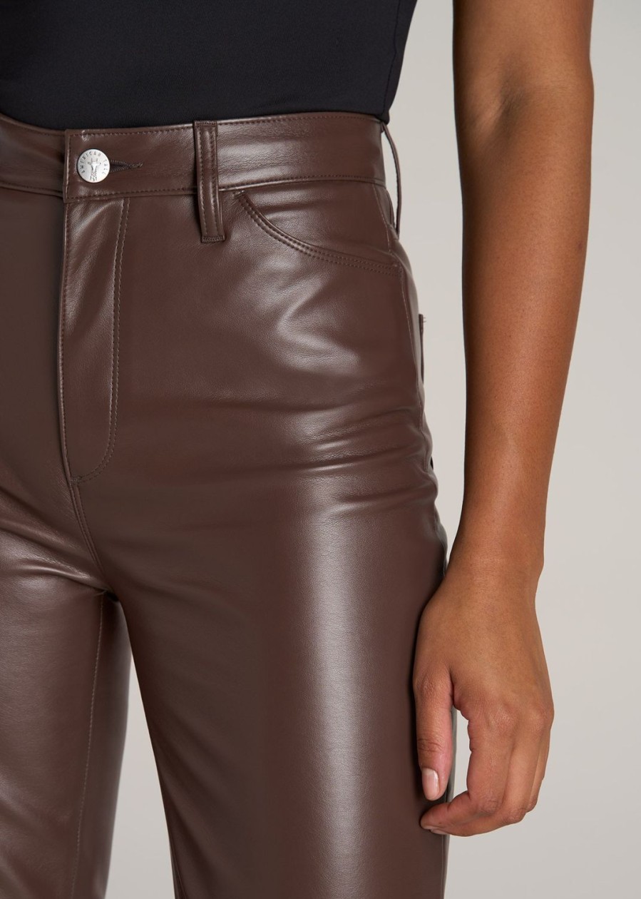 Women American Tall Pants + Trousers | Faux Leather Slim Pants For Tall Women In Chocolate