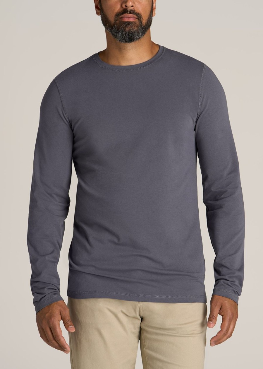 Men American Tall Long Sleeve Tees + Thermals | Original Essentials Slim-Fit Long Sleeve Tall Men'S T-Shirt In Grey Blue