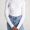 Women American Tall Long Sleeve Tees | Tall Women'S Fitted Long Sleeve Ribbed Turtleneck Tee In White