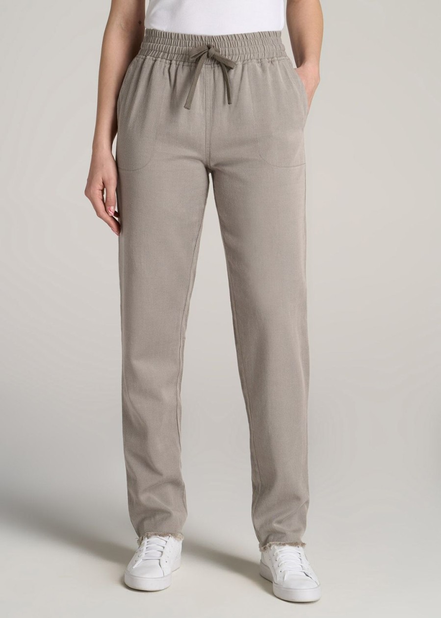 Women American Tall Pants + Trousers | Patch Pocket Twill Pants For Tall Women In Taupe Grey