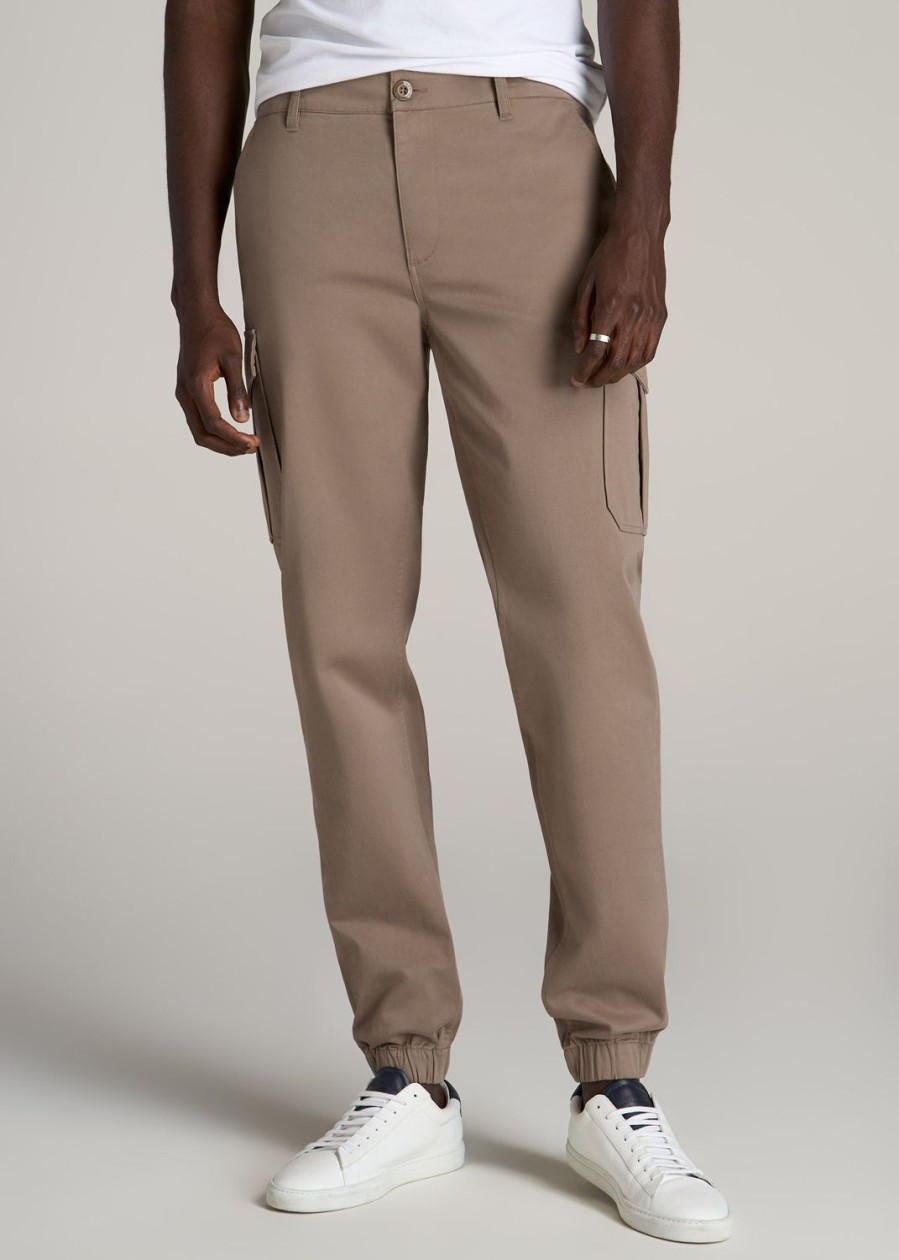 Men American Tall Pants + Chinos | Tapered-Fit Stretch Cotton Cargo Jogger Pants For Tall Men In Dark Sand