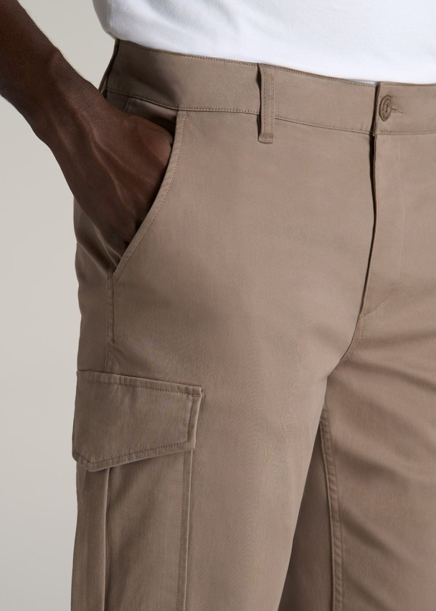 Men American Tall Pants + Chinos | Tapered-Fit Stretch Cotton Cargo Jogger Pants For Tall Men In Dark Sand