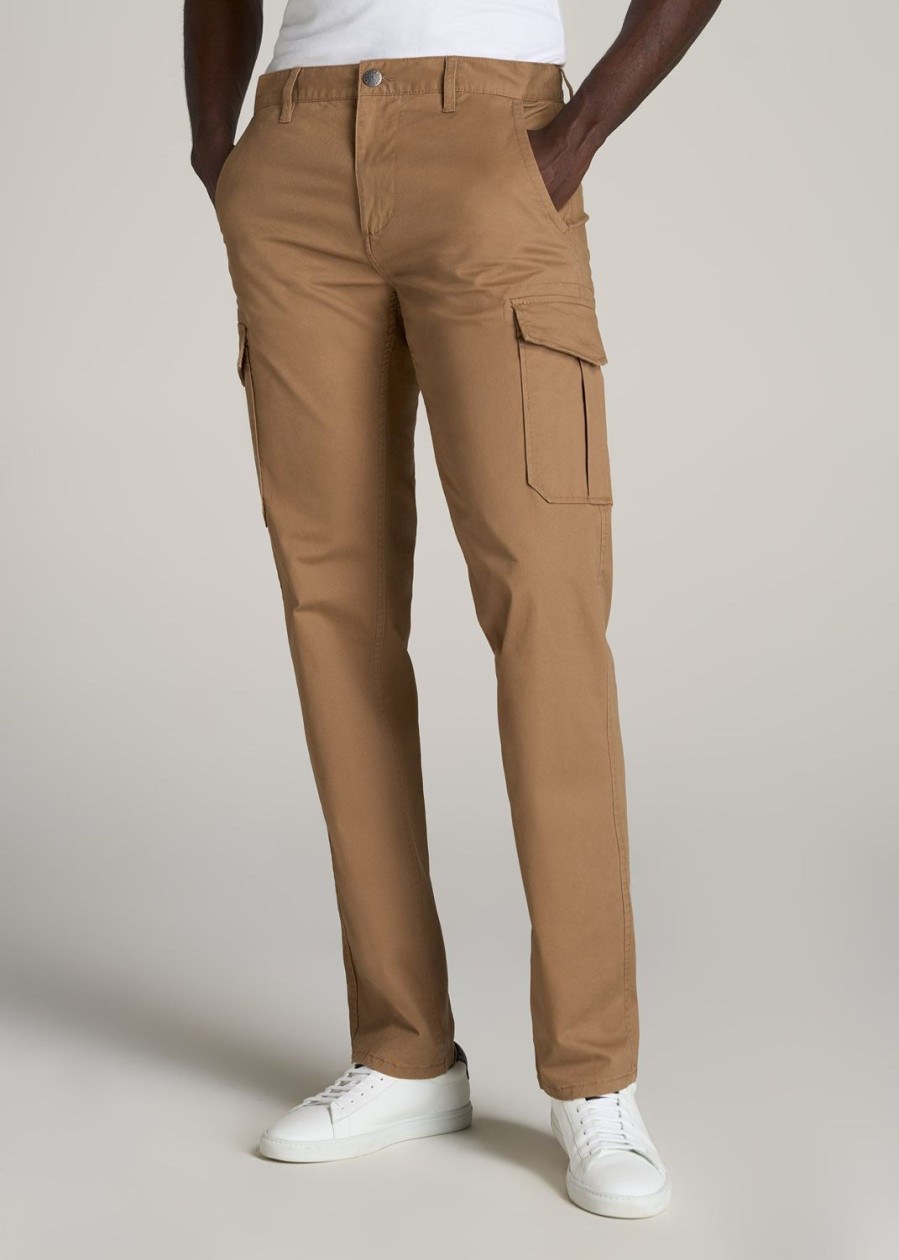 Men American Tall Pants + Chinos | Stretch Twill Slim-Fit Cargo Pants For Tall Men In Russet Brown