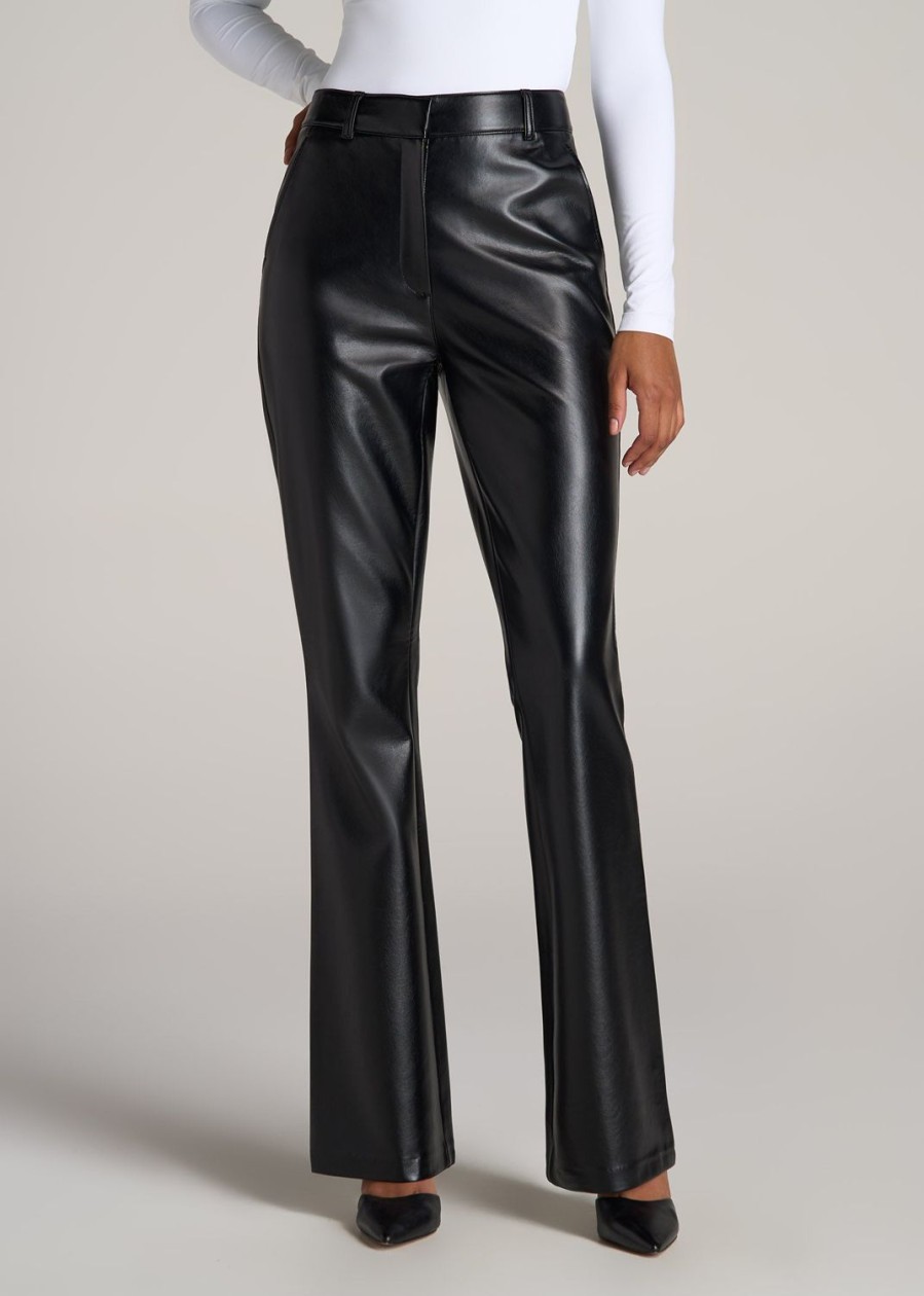 Women American Tall Pants + Trousers | High Rise Flare Faux Leather Pants For Tall Women In Black