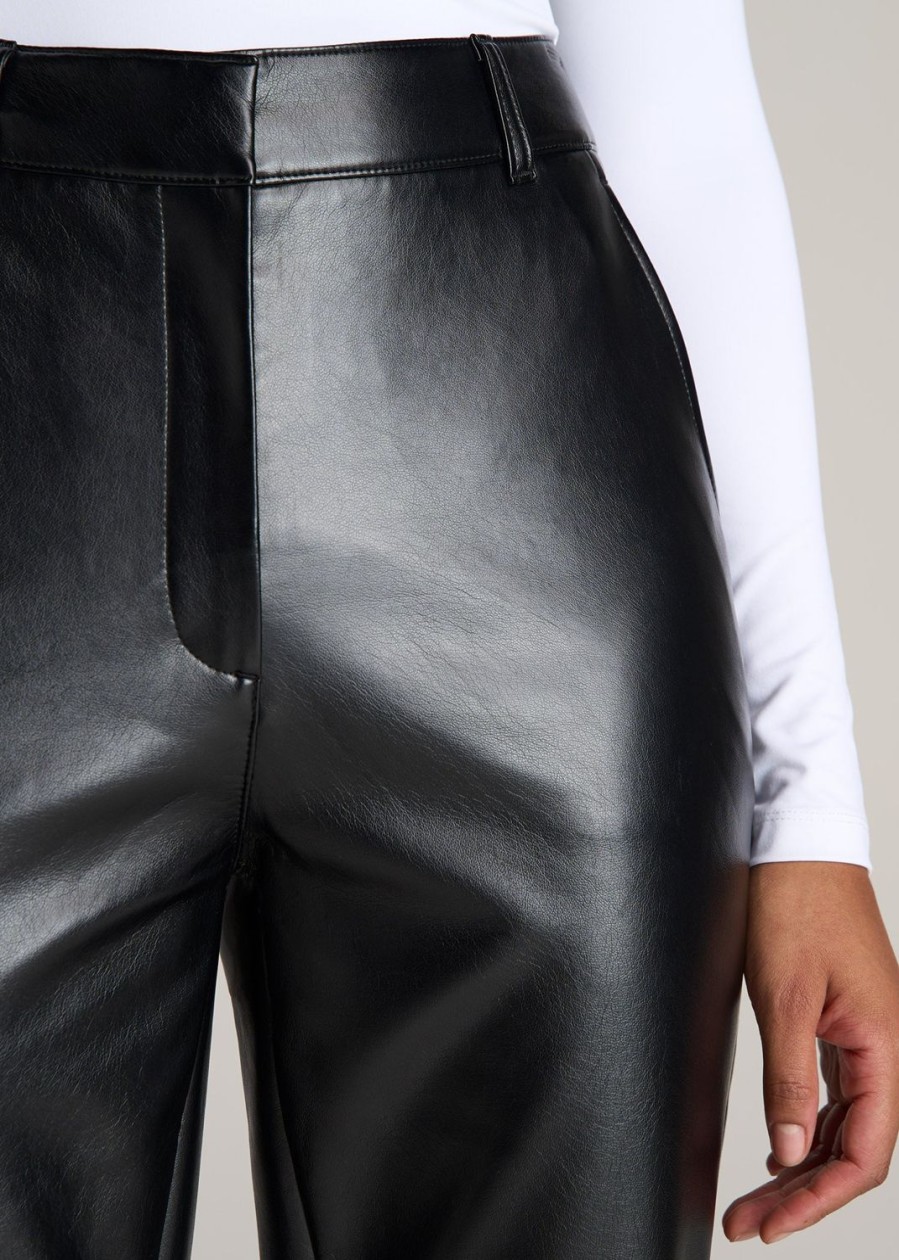 Women American Tall Pants + Trousers | High Rise Flare Faux Leather Pants For Tall Women In Black