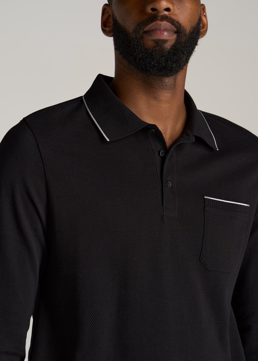 Men American Tall Long Sleeve Tees + Thermals | Long Sleeve Polo Shirt For Tall Men In Black & White