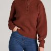 Women American Tall Hoodies + Sweatshirts | Button Front Mock Neck Sweater For Tall Women In Copper