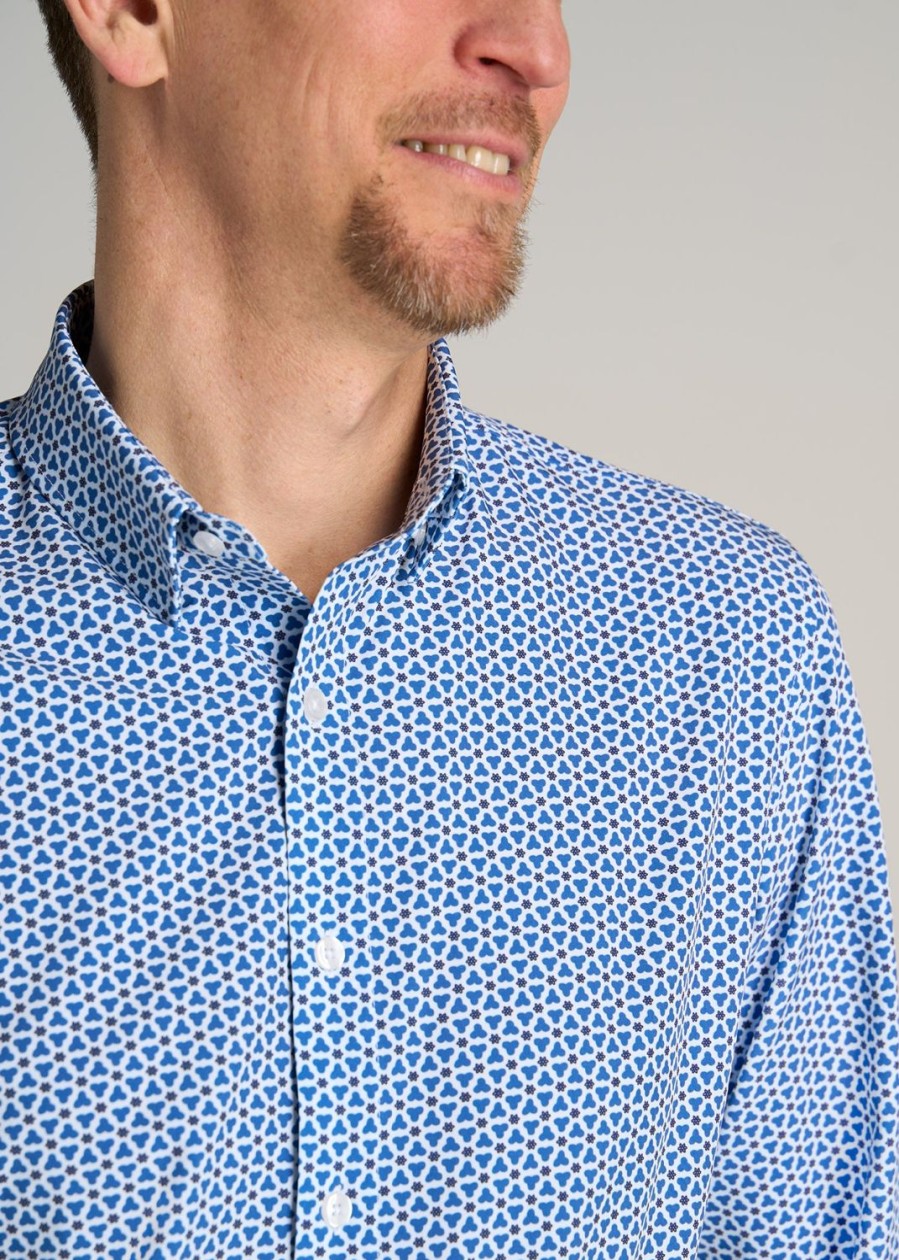 Men American Tall Button Shirts | Traveler Stretch Dress Shirt For Tall Men In Blue Mini Floral