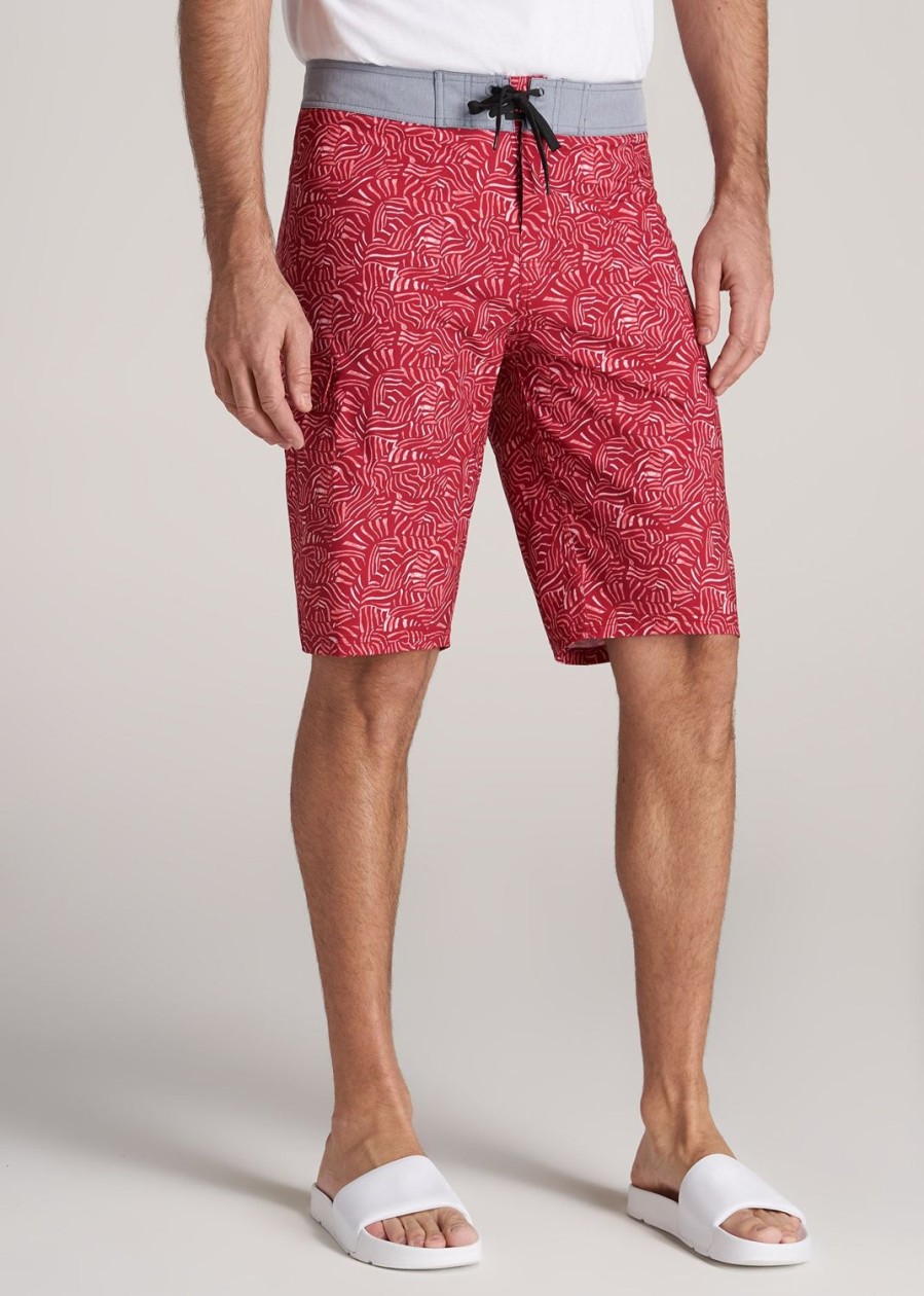 Men American Tall Shorts | Tall Board Shorts For Men In Red Abstract