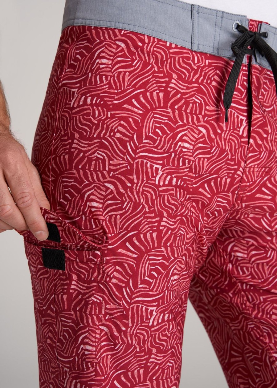 Men American Tall Shorts | Tall Board Shorts For Men In Red Abstract