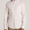 Men American Tall Button Shirts | Washed Oxford Shirt For Tall Men In Taupe Mini-Stripe