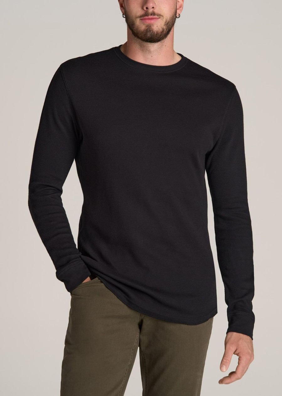 Men American Tall Long Sleeve Tees + Thermals | Double Honeycomb Thermal Crewneck Extra-Long Top In Black