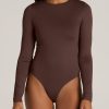 Women American Tall Tees, Tanks + Bodysuits | Long Sleeve Bodysuit For Tall Women In Chocolate