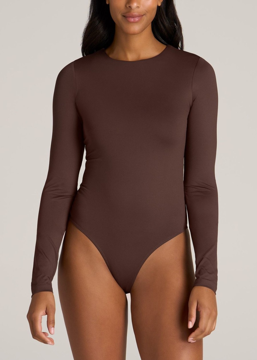 Women American Tall Tees, Tanks + Bodysuits | Long Sleeve Bodysuit For Tall Women In Chocolate