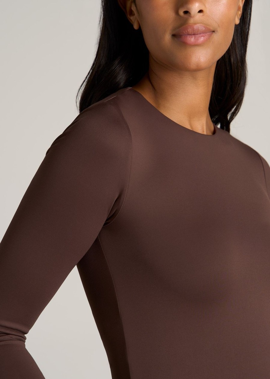 Women American Tall Tees, Tanks + Bodysuits | Long Sleeve Bodysuit For Tall Women In Chocolate