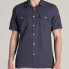 Men American Tall Button Shirts | Lj&S Two-Pocket Camp Shirt For Tall Men In Weathered Navy