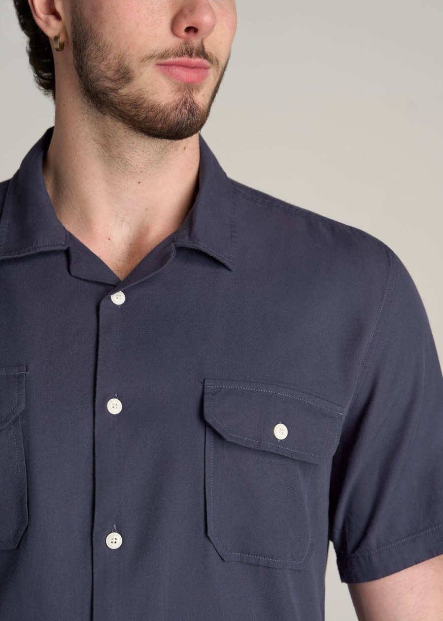 Men American Tall Button Shirts | Lj&S Two-Pocket Camp Shirt For Tall Men In Weathered Navy