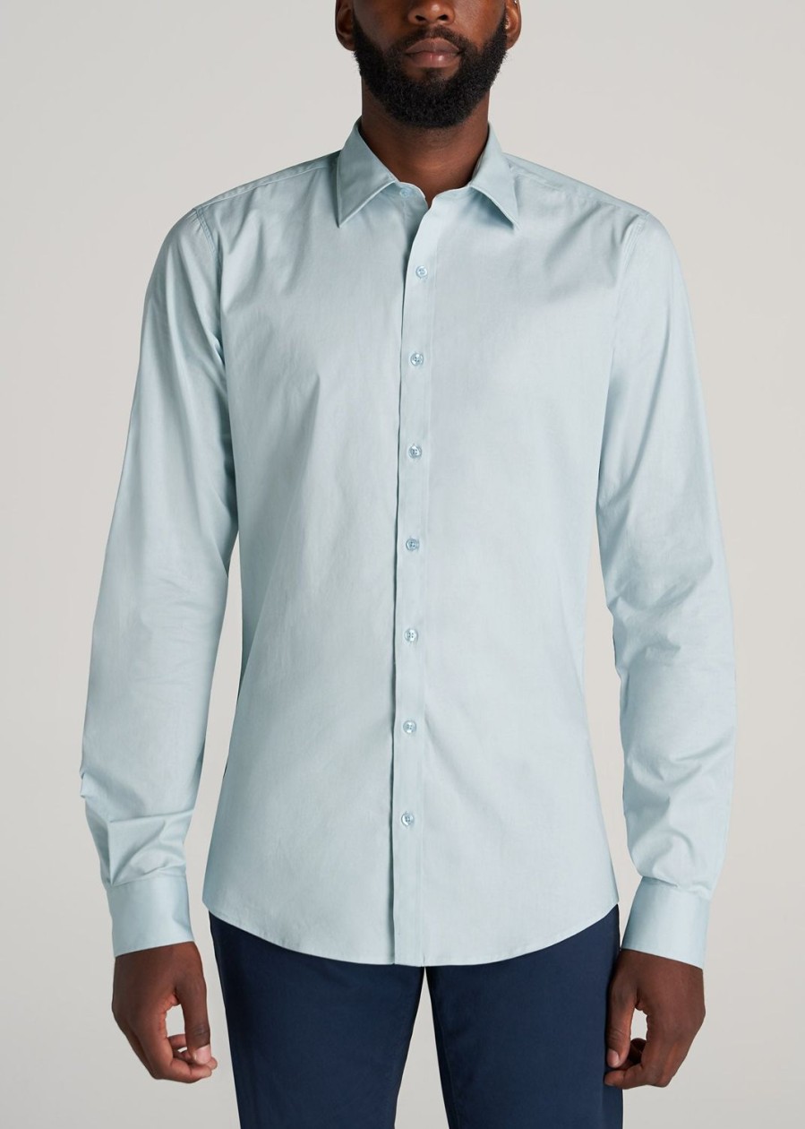 Men American Tall Button Shirts | Oskar Button-Up Shirt For Tall Men In Harbor Blue Harbour Blue