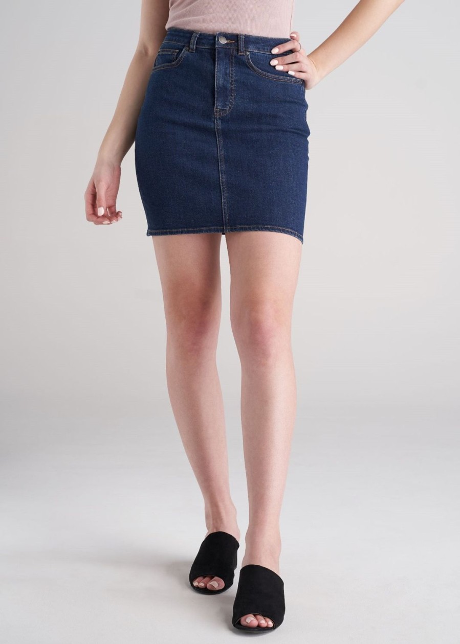 Women American Tall Shorts + Skirts | Classic Women'S Tall Denim Skirt In Washed Indigo Blue