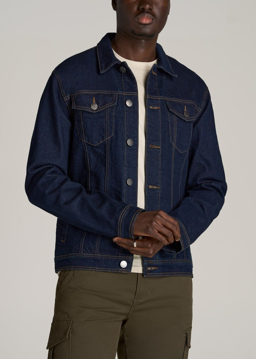 Men American Tall Jackets + Coats | Men'S Tall Denim Trucker Jacket In Raw Indigo