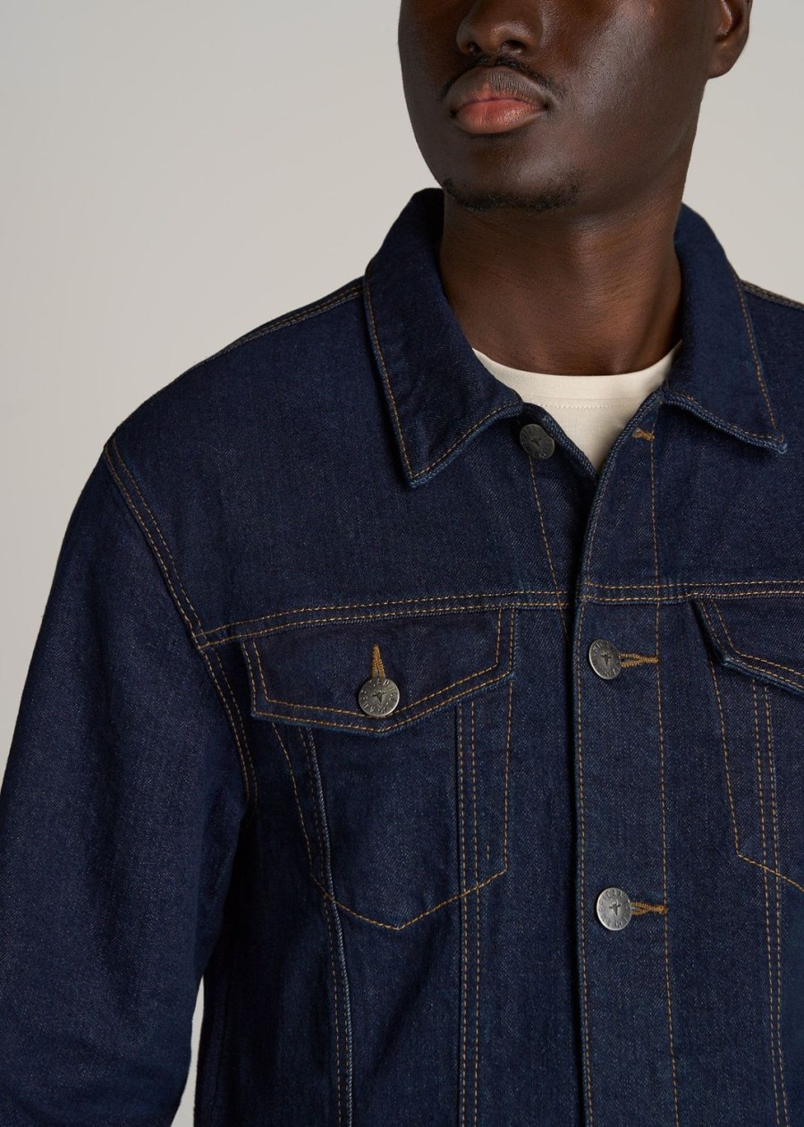 Men American Tall Jackets + Coats | Men'S Tall Denim Trucker Jacket In Raw Indigo