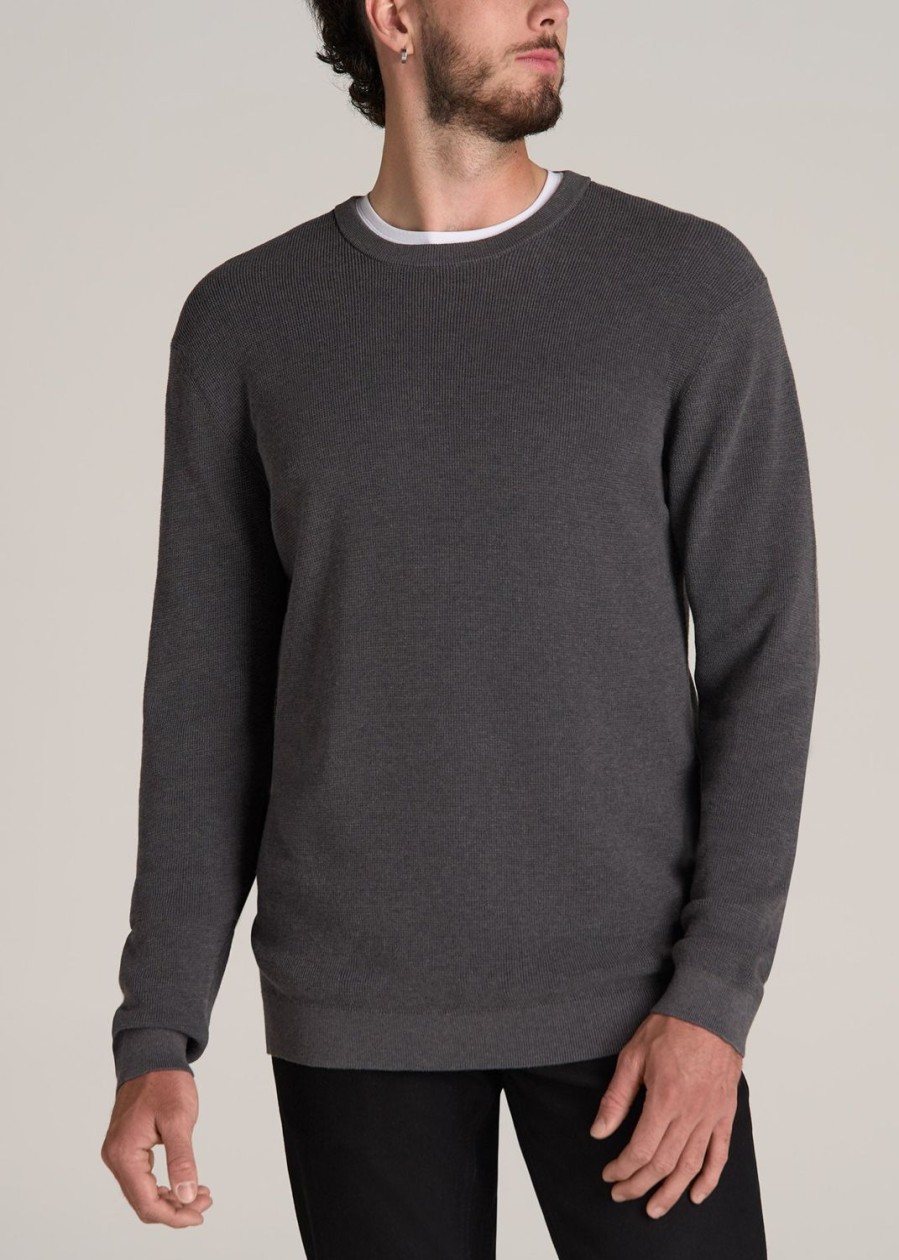 Men American Tall Hoodies + Sweatshirts | Waffle Sweater For Tall Men In Charcoal Mix