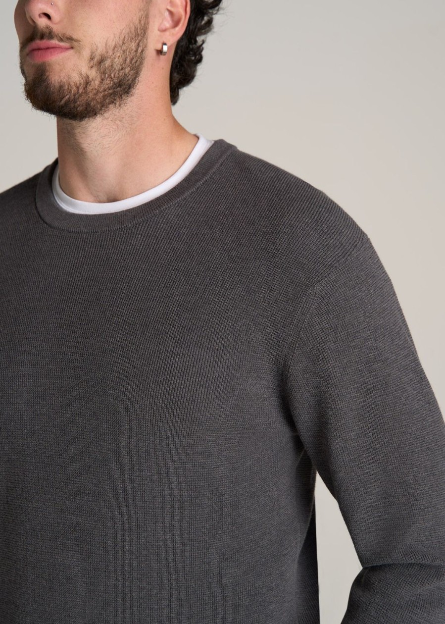 Men American Tall Hoodies + Sweatshirts | Waffle Sweater For Tall Men In Charcoal Mix